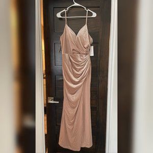 Reverly Rory Gold Champagne Velvet Bridesmaid Dress